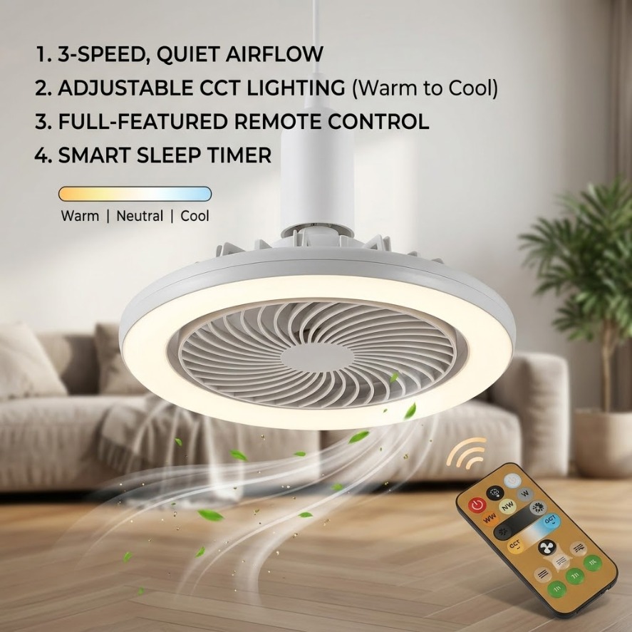Smart Ceiling Fan - مروحة سقف دوارة 3 في 1