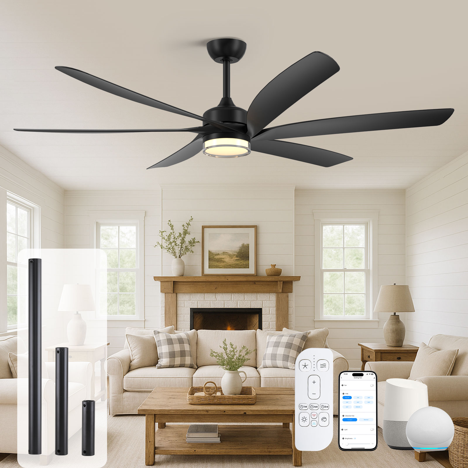 مروحة سقف خارجية ذكية مقاس 64  - مراجعة Smart Ceiling Fan وسعره