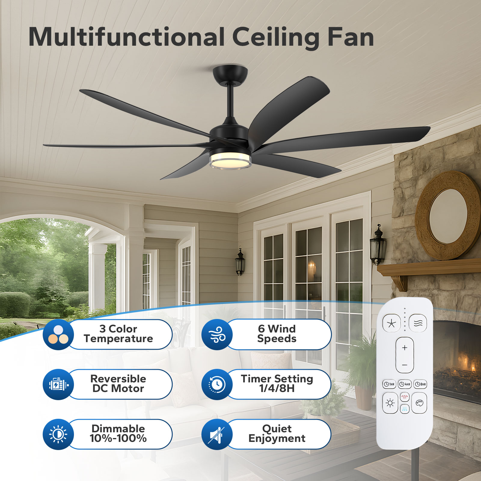 مروحة سقف خارجية ذكية مقاس 64  - مراجعة Smart Ceiling Fan وسعره